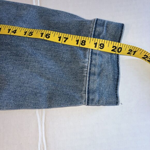 Fantastic Fawn Denim Jacket Womens Medium Silver Fringe Back Blue Jean Jacket - Picture 13 of 14